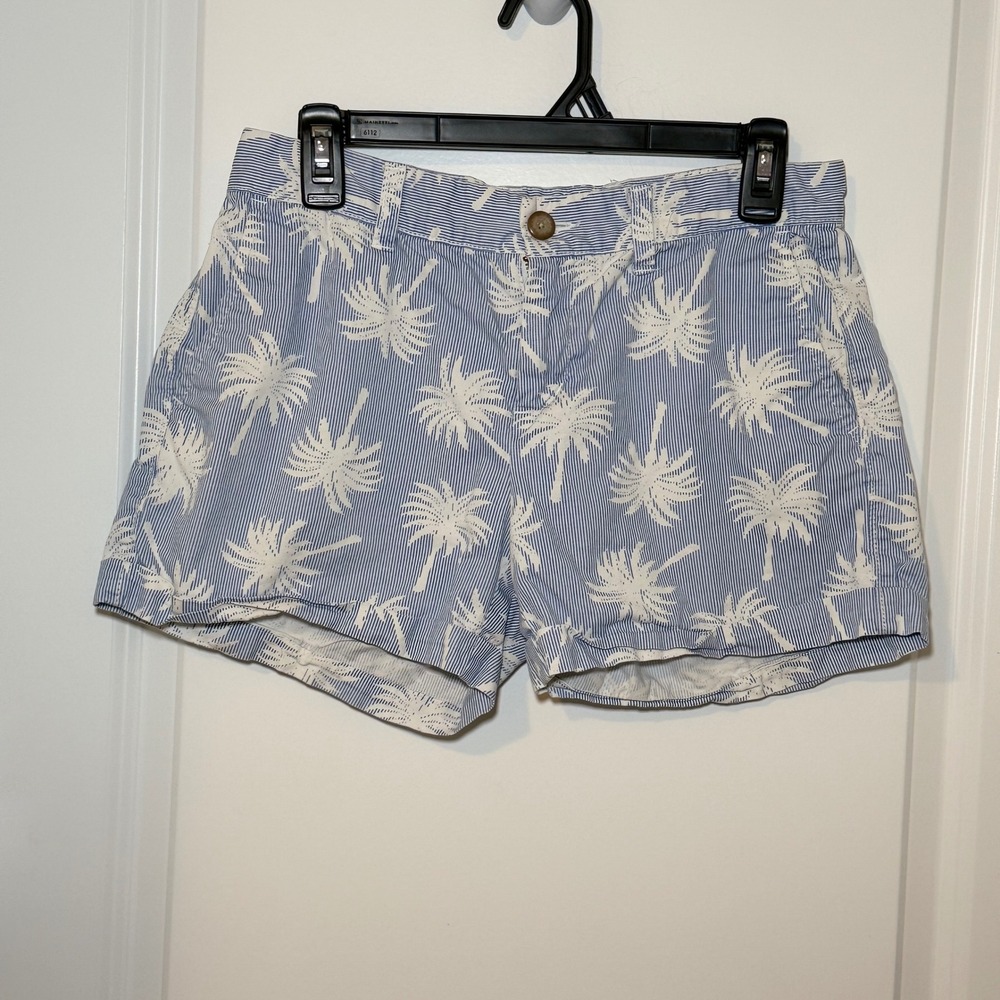 Gap Khakis Girlfriend Shorts Womens 0 Blue White Seersucker Palm Tree Tropical